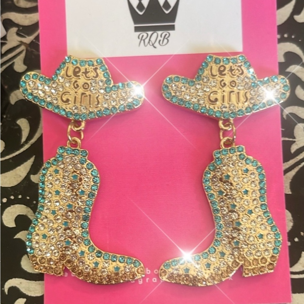 Gold and Blue Western Dangle Earrings